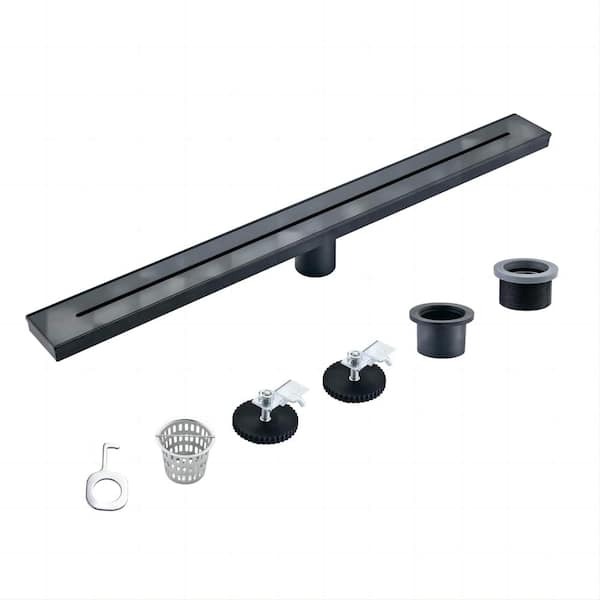 Flynama 28 in. Long Rectangular Stainless Steel Linear Shower Drain in Matte Black