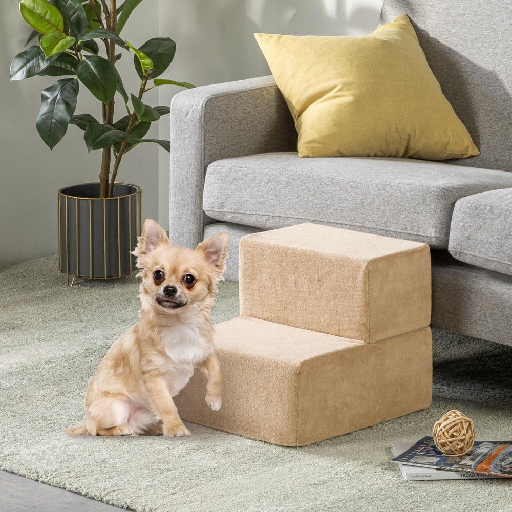 Beige 13" High-Density Foam 2-Step Pet Stairs