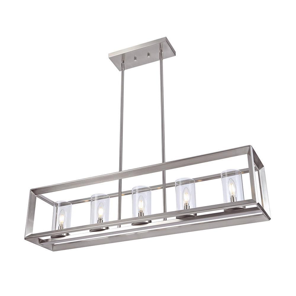 Anna 38.5" Nickel Linear 5-Light LED Glass Pendant