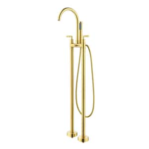 Gnosall 2-Handle Freestanding Tub Faucet with Handshower in Brushed Gold
