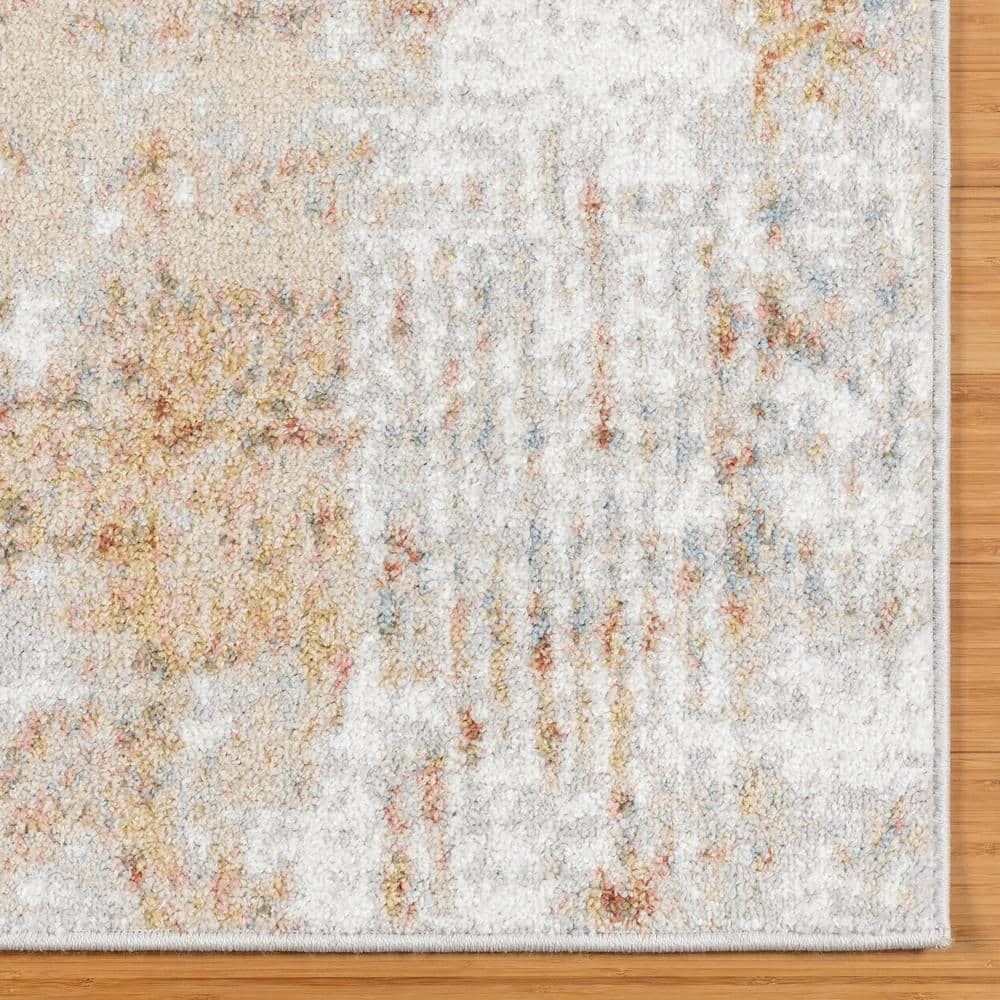 Ivory and Orange Abstract Polypropylene Indoor Area Rug