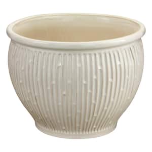 Goldie Medium Glazed White Ceramic Planter with Drainage Plug (13.4 in. L x 13.4 in. W x 10 in. H)