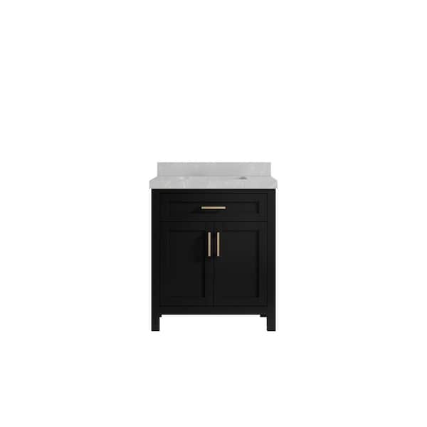 Willow Collections Cambridge 30 in. Single Sink Freestanding Black Bath Vanity with Pearl Gray Qt. Top Unassembled