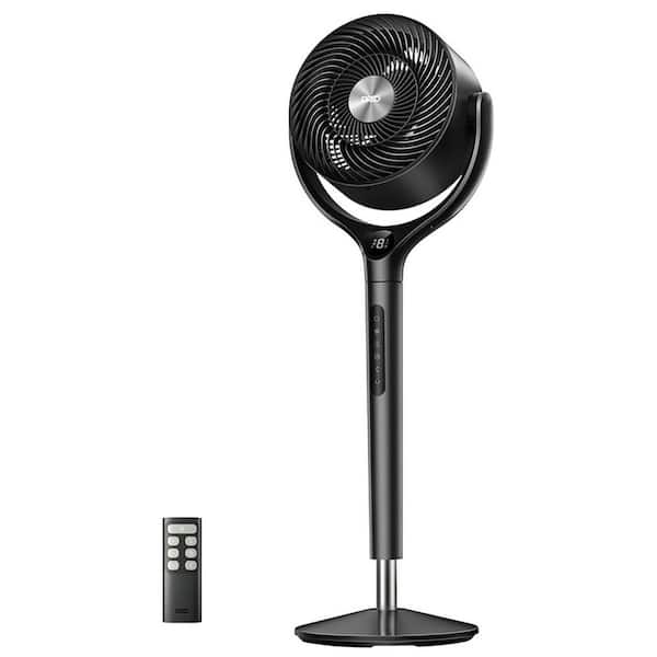 9 in. Air Circulator Pedestal Floor Fan, with Remote and 3D 120° Oscillation, 9-Speed, 20 dB, 8-H Timer in Black