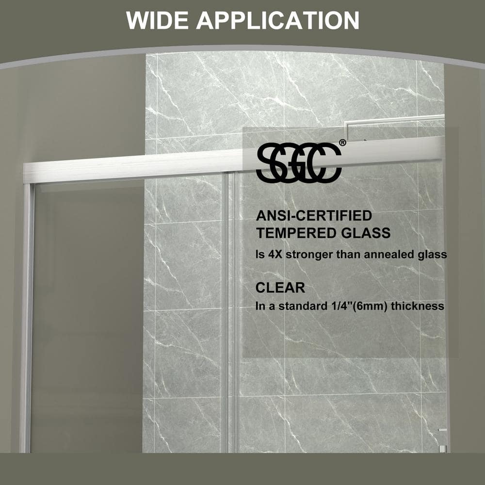 48" Brushed Nickel Framed Sliding Shower Door with Clear Glass