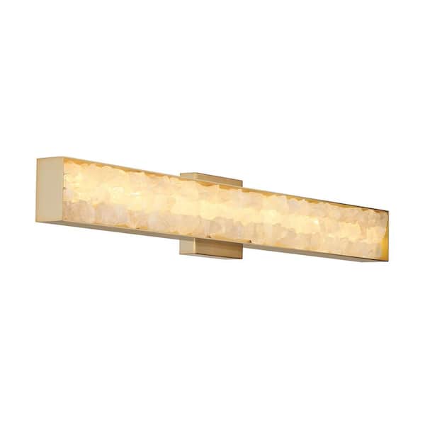 Divinely 1-Light 32 in. Celeste Brass Wall Sconce with Quartz Crystalline Shade