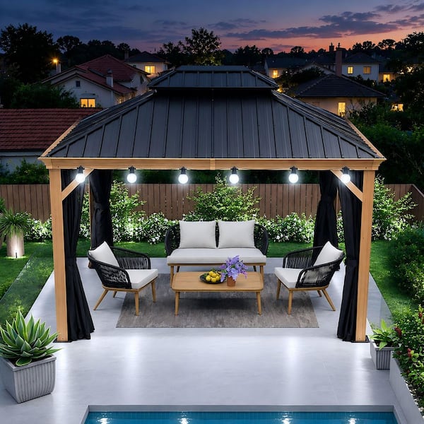 PURPLE LEAF 10 ft.x 12ft.Wood Grain Luxury Aluminum Frame Patio