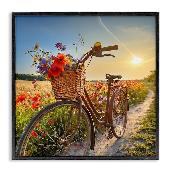 Stupell Industries Flower Stop Bicycle by Alina Georgescu Black Framed Typography Giclee Art Print 17 in. x 17 in.