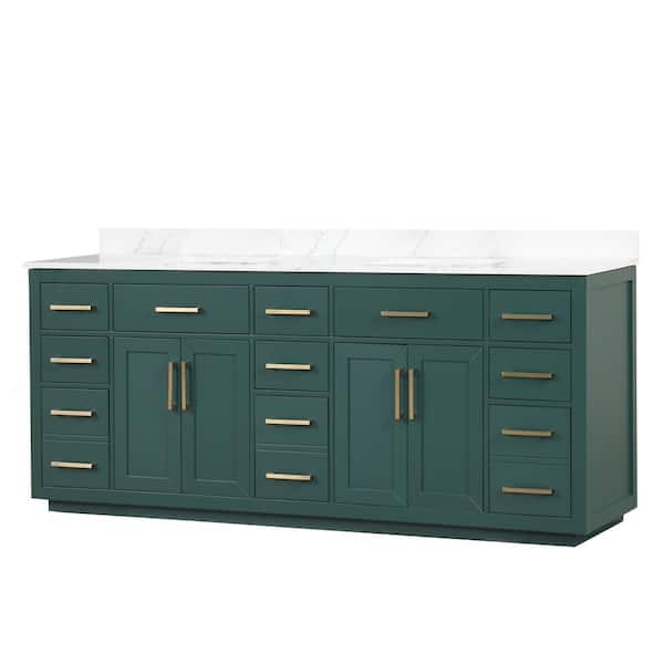 Unbranded 84 in. W x 22 in. D x 36 in. H Freestanding Bath Vanity in Green with White Quartz Top