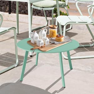 Mint Green Round Metal Outdoor 15.8 in. Outdoor Side Table with Extension