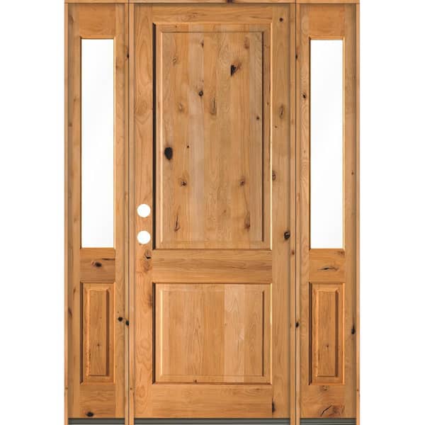 Krosswood Doors 64 in. x 96 in. Rustic Knotty Alder Square clear stain Wood Right Hand Inswing Single Prehung Front Door/Half Sidelites