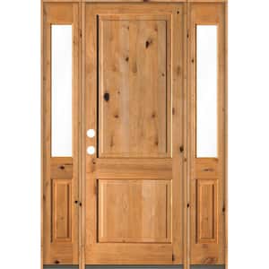 70 in. x 96 in. Rustic Knotty Alder Square clear stain Wood Right Hand Inswing Single Prehung Front Door/Half Sidelites
