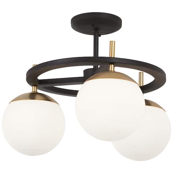 George Kovacs Alluria 3-Light Weathered Black with Autumn Gold Semi-Flush Mount