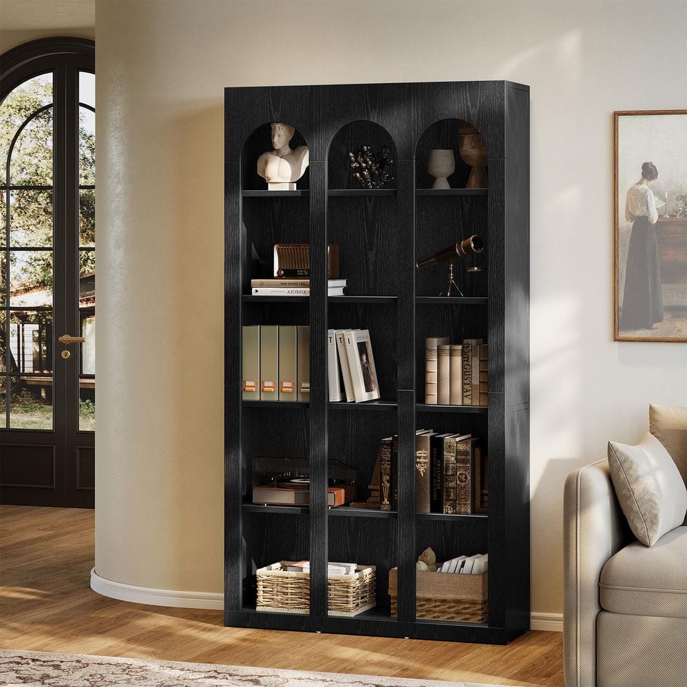 Earlimart 70.9 Vintage Black Wood Wide 5-Shelf Bookcase Industrial Etagere Open School Home Office Bookshelf for Display