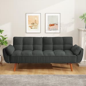 33 in. Dark Gray Linen Twin Size Futon Sofa Bed, Convertible Couch Sleeper with Reclining Split Tufted Back