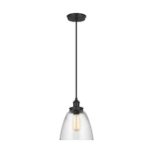 Baskin Dome 1-Light 9 in. Midnight Black Modern Contemporary Pendant Light with Clear Glass Shade