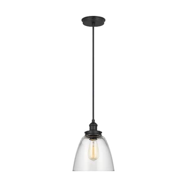 Generation Lighting Baskin Dome 1-Light 9 in. Midnight Black Modern Contemporary Pendant Light with Clear Glass Shade