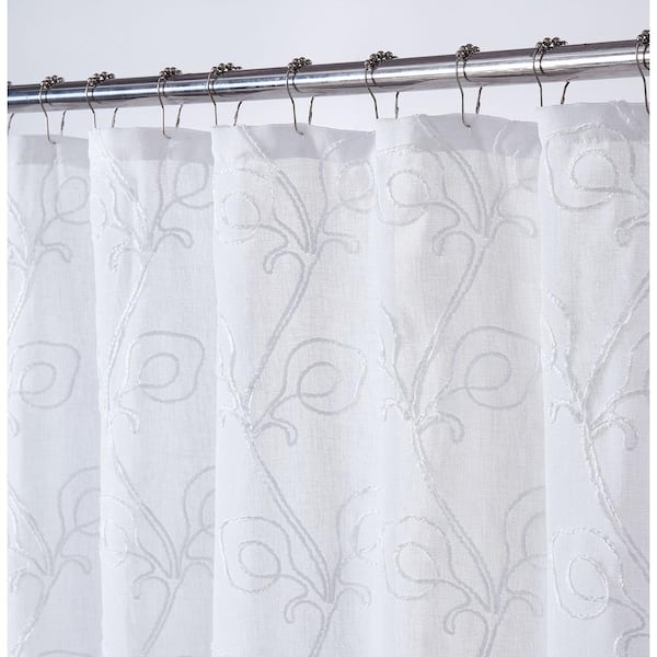 White Embroidered Shower Curtain Stelscwh, Shower Curtain Clips Home Depot