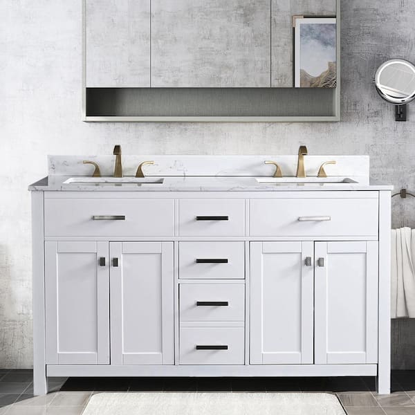 Maincraft 60 in. W x 21.84 in. D x 39.35 in. H Bath Vanity in White with White Engineered Marble Top