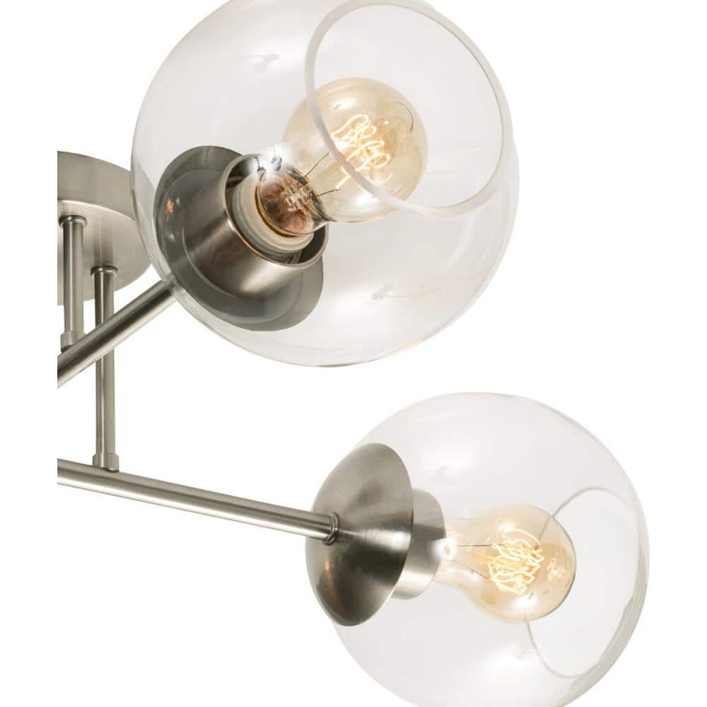 Satin Nickel 25" Globe Semi-Flush Mount with Clear Glass