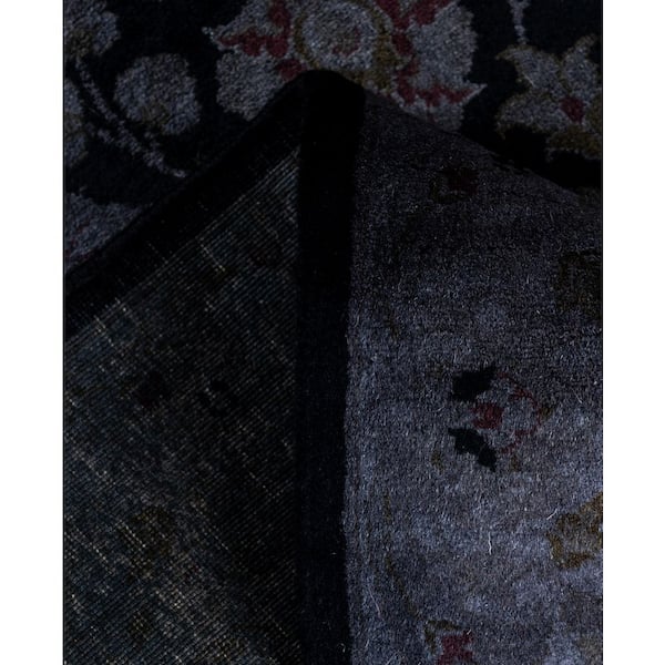Overdyed Black 3 ft. x 10 ft. Solid Wool Indoor Runner Rug