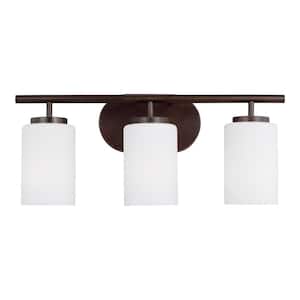 Oslo 20 in. 3-Light Burnt Sienna Vanity Light with Cased Opal Etched Glass Shades