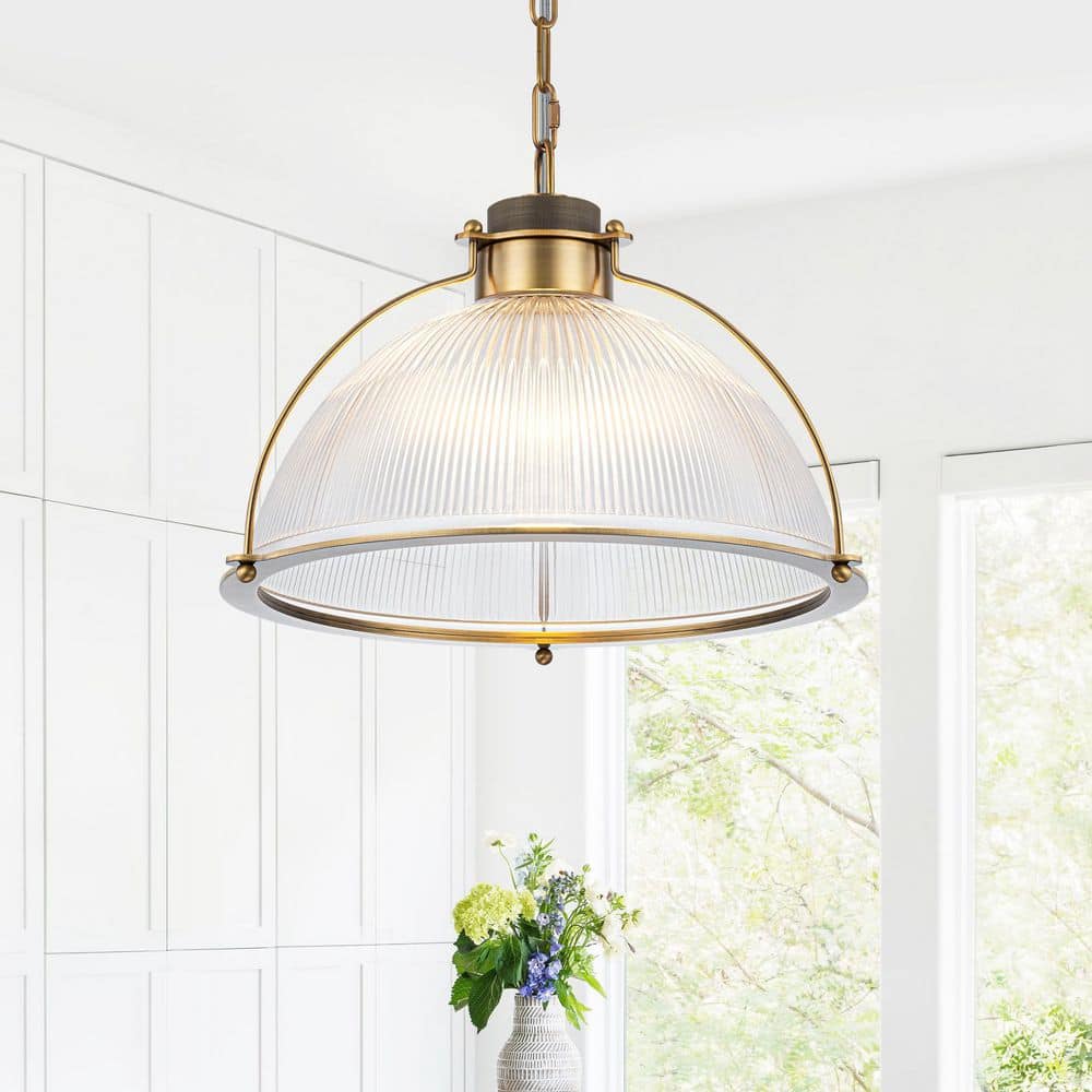 16.73 in. 1-Light Industrial Brass Metal Dome Pendant Light with Clear Glass Shade for Kitchen Island, Dining Room price history on PriceWatchPro
