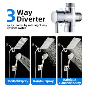 10 in. Rainfull 5-Spray Patterns Dual Wall Mount and Handheld Shower Head 1.8 GPM with Adjustable Shower Heads in Chrome