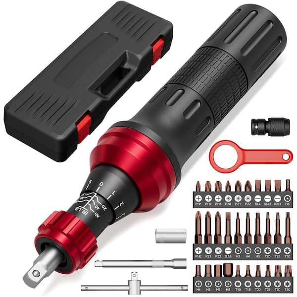 10-60 in. lb. Torque Screwdriver 1/4 in.Shank 36-Bit Black Non-Insulated Set w/ T-Bar Hex Torx Phillips for DIY,Car,Bike