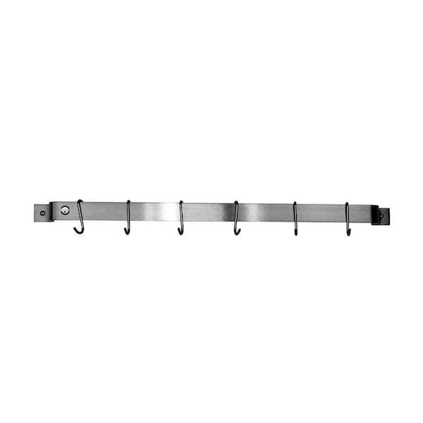 Handcrafted 30 in. Stainless Steel Easy Mount Wall Rack with 6-Hooks