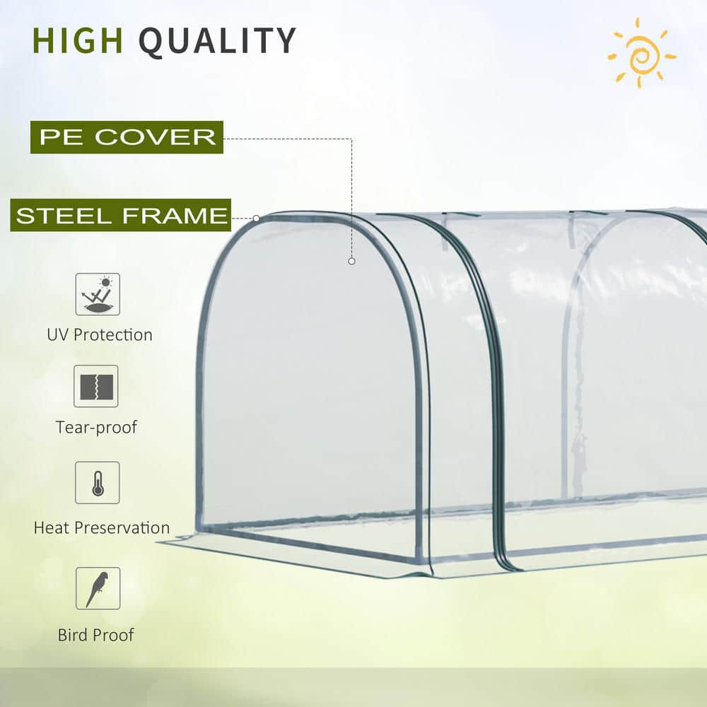 Outsunny Clear PVC Metal Tunnel Greenhouse with Zippered Doors