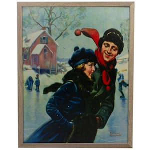 19 in. Fiber Optic Norman Rockwell Couple Ice Skating Christmas Wall Art