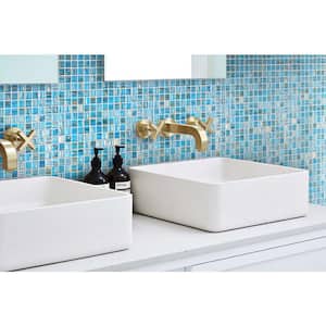 Celestial Glossy Blue and Gold 12 in. x 12 in. Glass Mosaic Wall and Floor Tile (20 sq. ft./case) (20-pack)