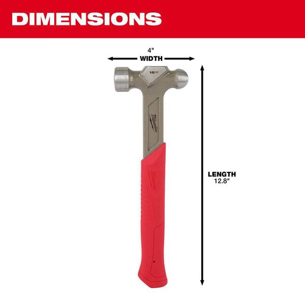 Milwaukee 48-22-9130 16 Oz Steel Ball Peen Hammer With 11" I-Beam Handle