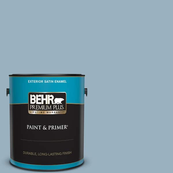 BEHR PREMIUM PLUS 1 gal. #ECC-32-1 Cloudless Day Satin Enamel Exterior Paint & Primer