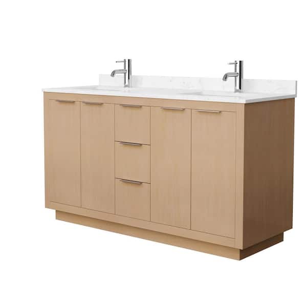 Wyndham Collection Maroni 60 in. W Double Bath Vanity in Light Straw with Cultured Marble Vanity Top in LightVein Carrara with White Basins