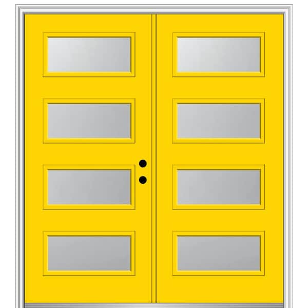 MMI Door 64 in. x 80 in. Celeste Left-Hand Inswing 4-Lite Frosted Painted Fiberglass Smooth Prehung Front Door 4-9/16 in. Frame