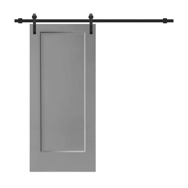 CALHOME 30 in. x 80 in. Light Gray Stained Composite MDF 1-Panel Interior Sliding Barn Door with Hardware Kit