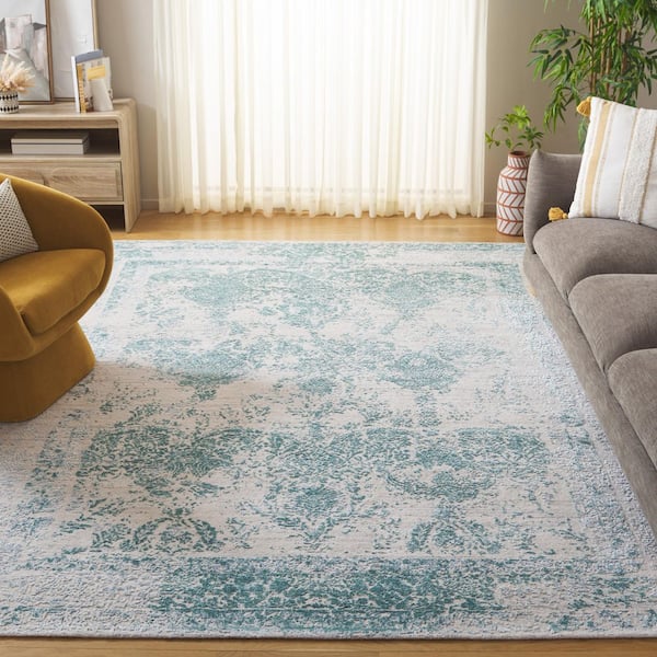 Bedford 9 ft. x 12 ft. Turquoise/Ivory Distressed Area Rug