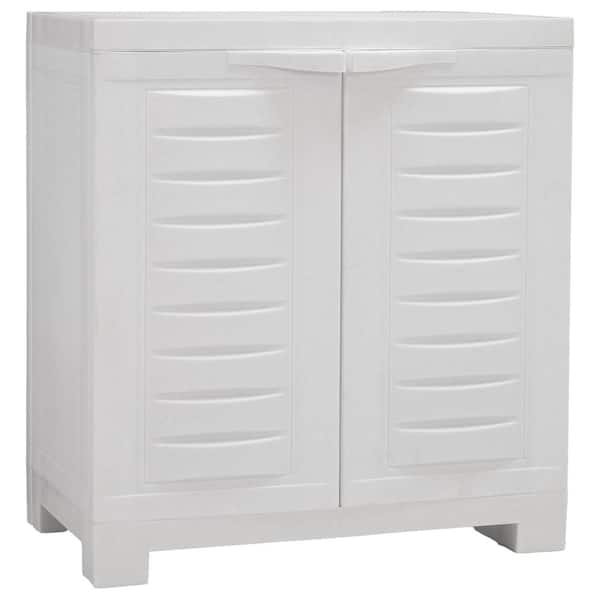 Heavy-Duty Storage 23.25 in. W x 25.5 in. H x 13.75 in. D 1-Shelf Polypropylene Freestanding Cabinet in Speckled White