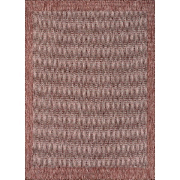 Well Woven Medusa Odin Coral Solid and Striped Border Indoor/Outdoor 5 ft. 3 in. x 7 ft. 3 in. Area Rug
