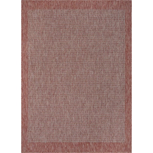 Medusa Odin Coral 9 ft. 3 in. x 12 ft. 6 in. Solid and Striped Border Indoor Outdoor Distressed Flat Weave Area Rug