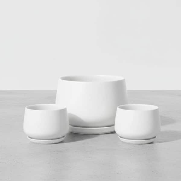 4.1"D×4.1"W×6.5"H White Ceramic Planters Set of 3 with Drainage, Saucer & Mesh Pad