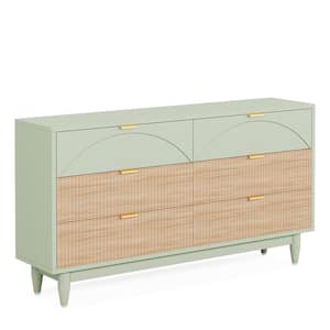 Green 6-Drawer 55.1 in. W Dresser with Gold Metal Handles