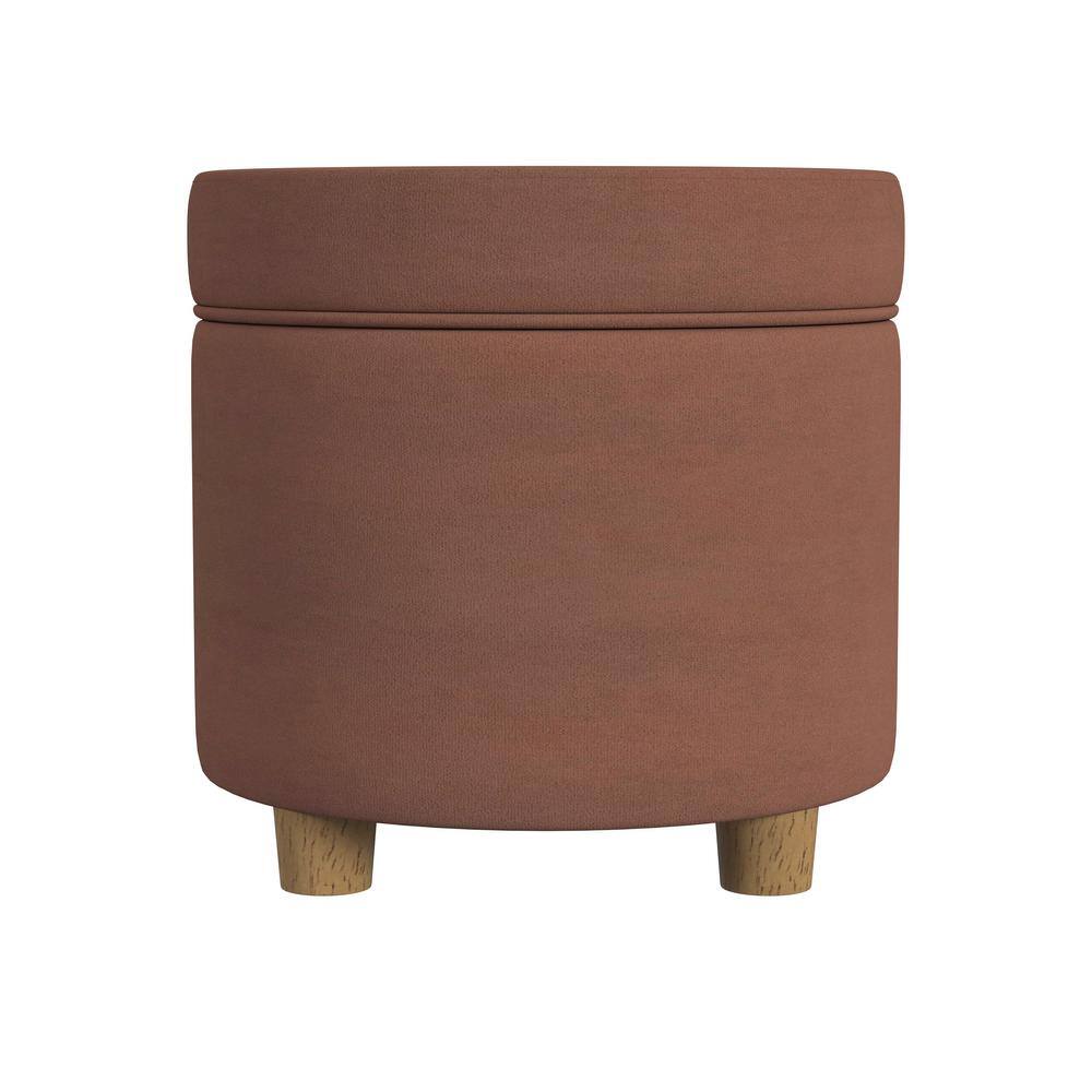 Spice Velvet Round Ottoman with Storage