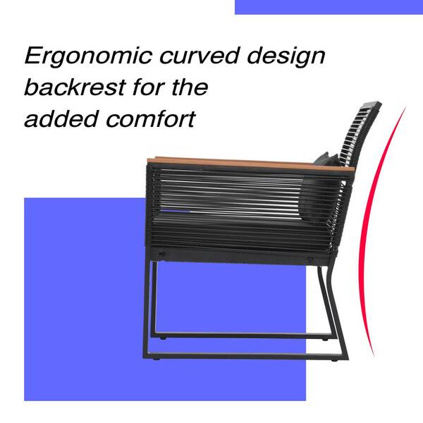 OC Orange Casual Black 4-Piece Rattan Outdoor Patio Conversation Set with Dark Grey Cushion