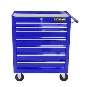 7-Tier Metal 4-Wheeled Multi-Functional Cart in Blue with Handle