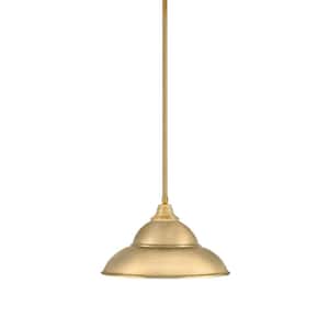 Sparta 100-Watt 1-Light New Age Brass Stem Pendant Light with New Age Brass Metal Shade and Light Bulb Not Included