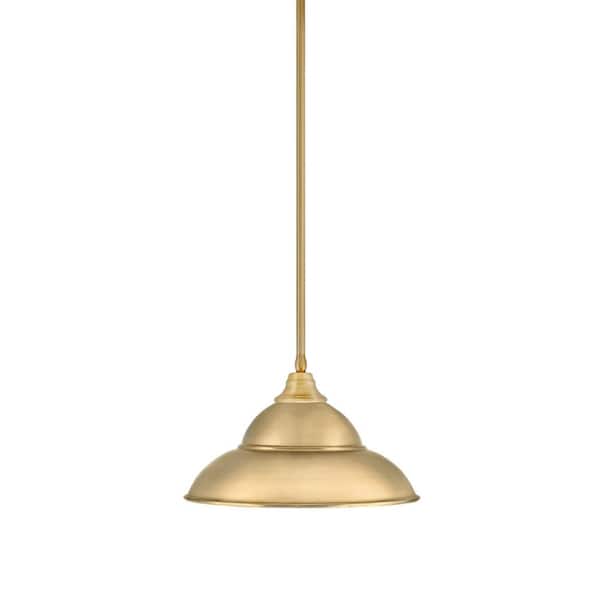 Unbranded Sparta 100-Watt 1-Light New Age Brass Stem Pendant Light with New Age Brass Metal Shade and Light Bulb Not Included