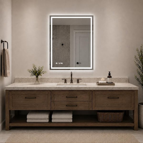 Spring 30 in. W x 36 in. H Rectangular Frameless LED Light Dimmable Anti-Fog Wall Bathroom Vanity Mirror